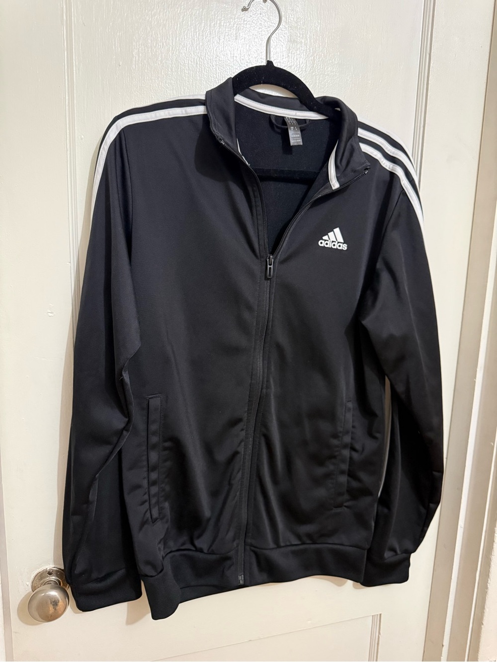 adidas Black Full-Zip Track Jacket with White Stripes